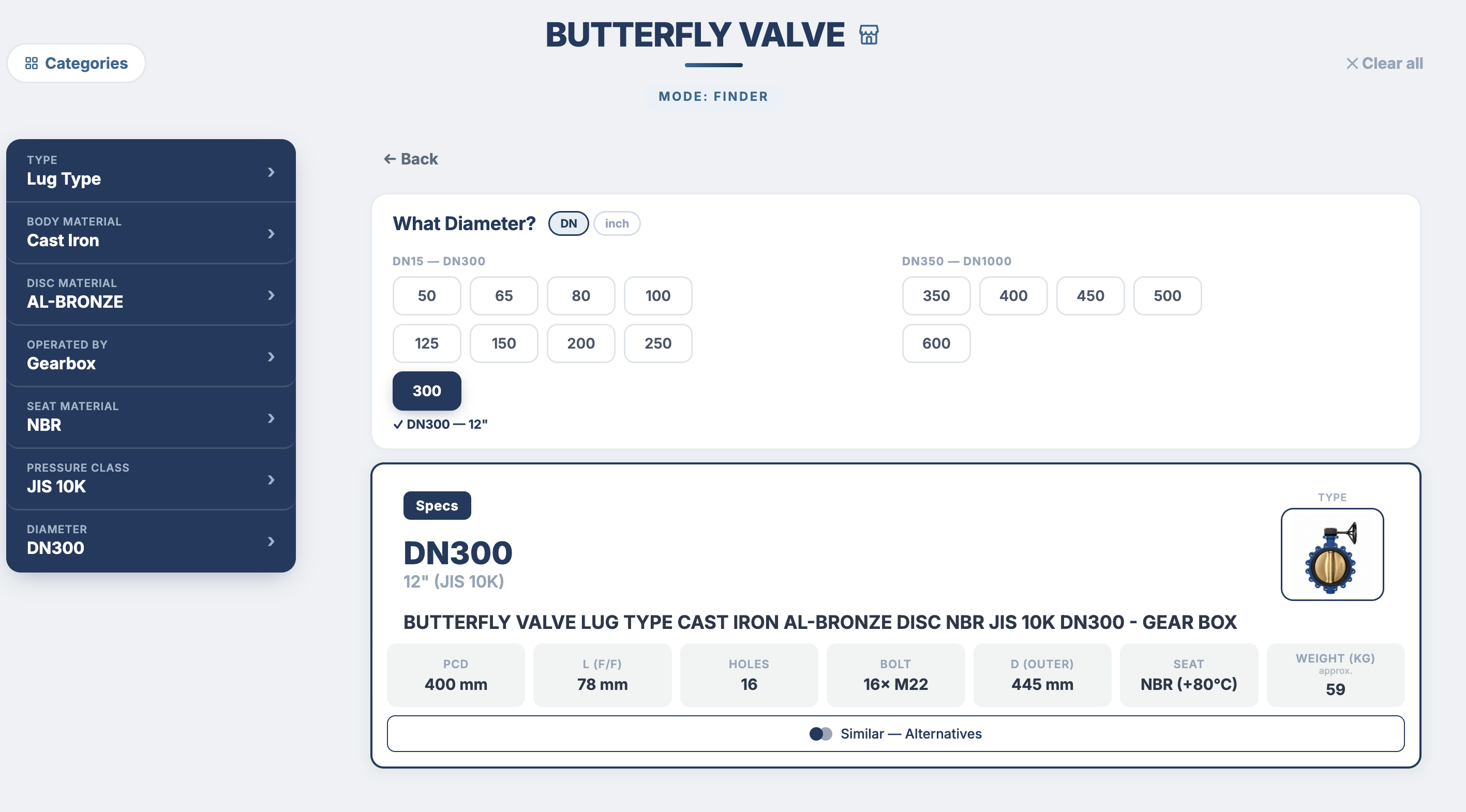 Valfind Finder screen